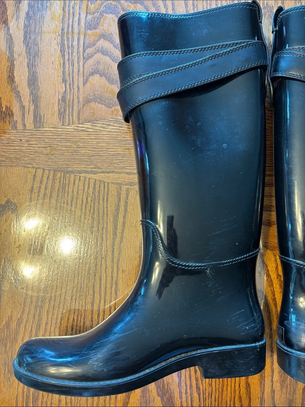 Coach Black Glossy Tall Boots with Strap Detail